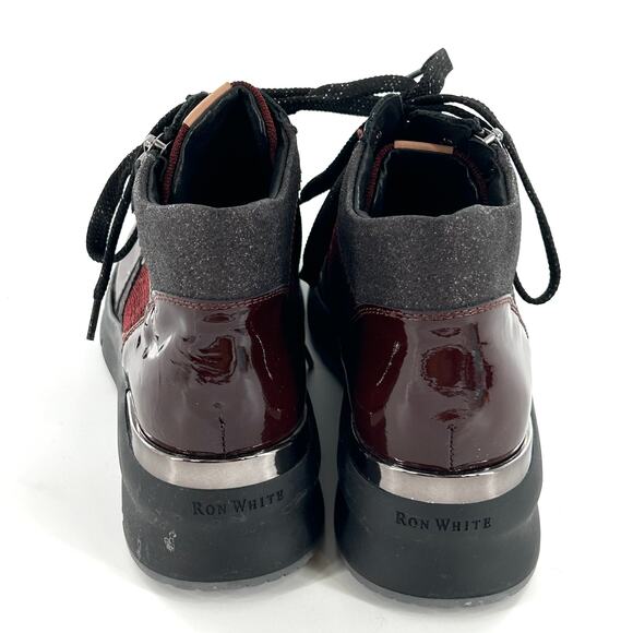Ron White Rayla High Top Wedge Sneaker 39 8.5 9 NWOT Burgundy Black - Picture 3 of 9
